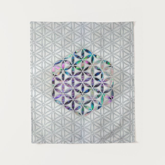Flower of life Abalone shell on pearl Tapestry (Front)