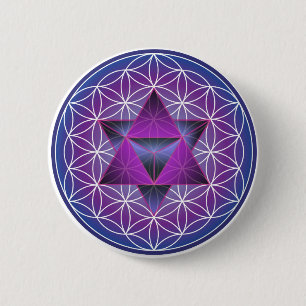 FLOWER OF LIFE AND STAR TETRAHEDRON 2 INCH ROUND BUTTON