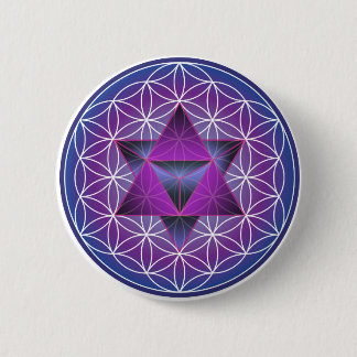 FLOWER OF LIFE AND STAR TETRAHEDRON 2 INCH ROUND BUTTON