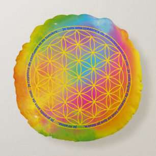 Flower of Life Arc-en-Ciel Positive Affirmations Round Pillow