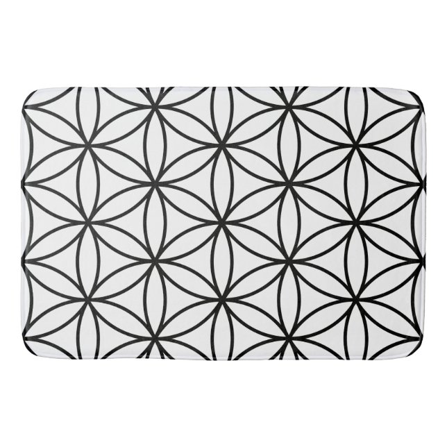 Flower of Life Big Pattern – Black on White Bath Mat (Front)