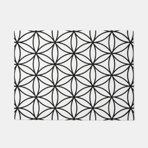 Flower of Life Big Pattern Black on White Doormat