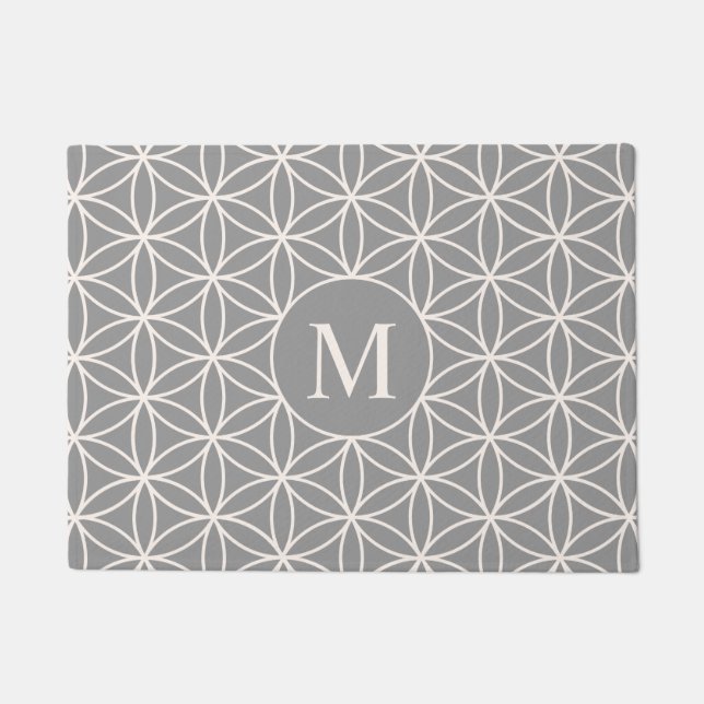 Flower of Life Big Ptn Cream on Grey(Personalized) Doormat (Front)