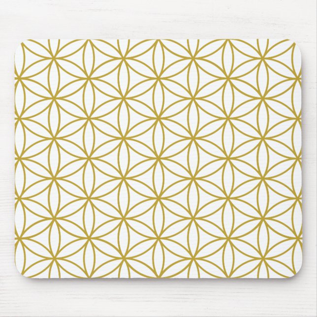 Flower of Life Big Ptn Gold on White Mouse Pad (Front)