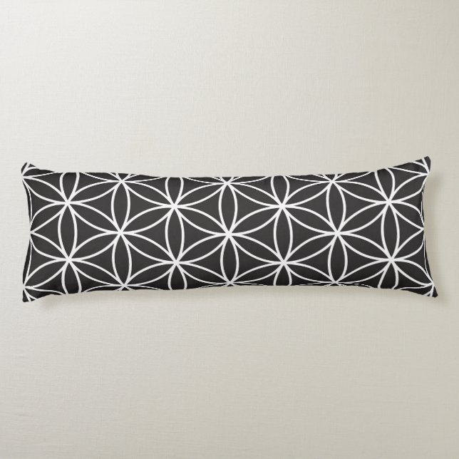 Flower of Life Big Ptn White on Black Body Pillow (Back)