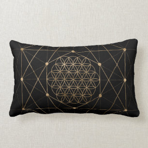 Flower of Life Black and Gold Lumbar Pillow