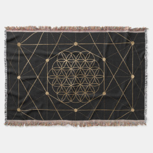 Flower of Life Black and Gold Throw Blanket