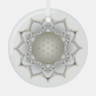 Flower Of Life - Blossoms Mandala 1 Glass Ornament