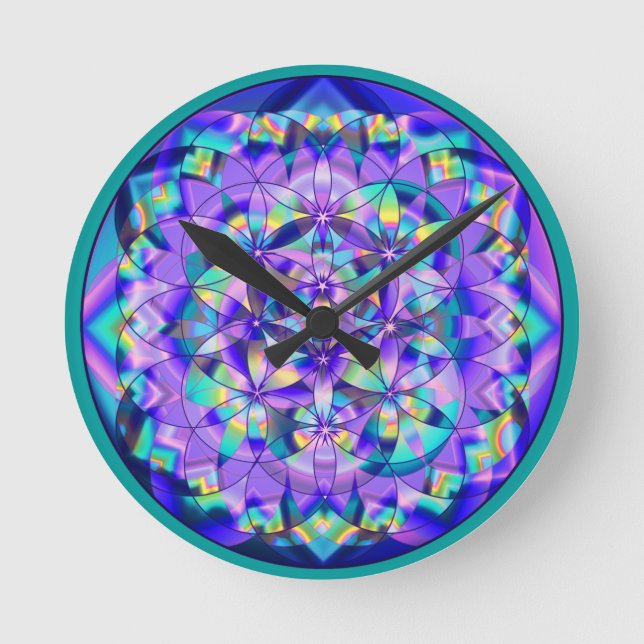 Flower of Life Blue~clock Round Clock (Front)