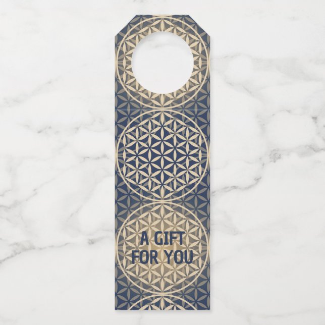 FLOWER OF LIFE - blue sand pattern Bottle Tag (Front)
