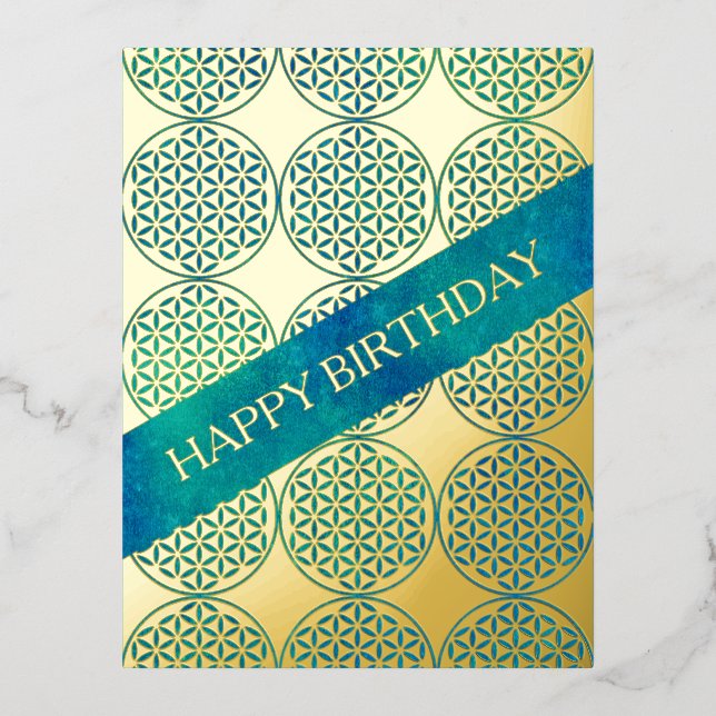 FLOWER OF LIFE - blue sand pattern Foil Holiday Postcard (Front)