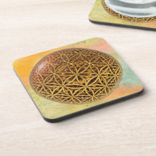 Flower Of Life / Blume des Lebens - ball grid gold Coaster