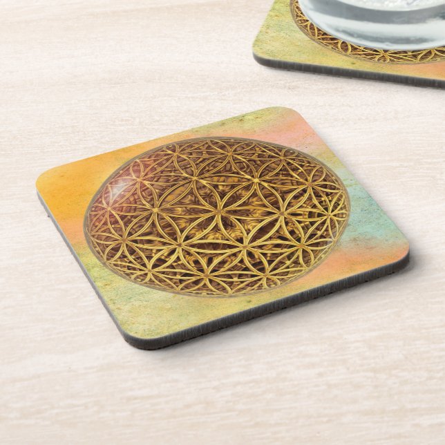 Flower Of Life / Blume des Lebens - ball grid gold Coaster (Left Side)