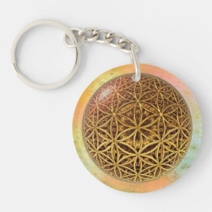 Flower Of Life / Blume des Lebens - ball grid gold Keychain