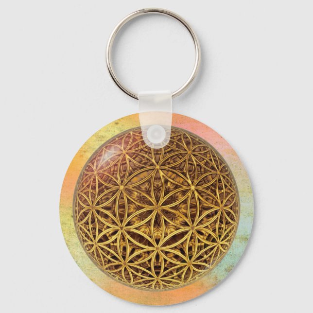 Flower Of Life / Blume des Lebens - ball grid gold Keychain (Front)