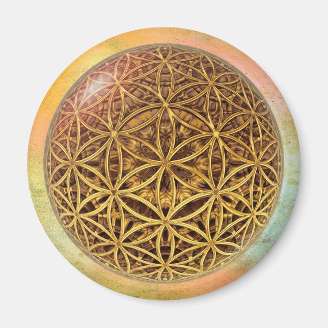 Flower Of Life / Blume des Lebens - ball grid gold Magnet (Front)