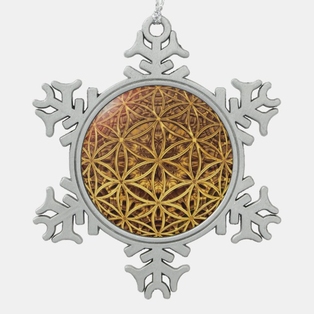 Flower Of Life / Blume des Lebens - ball grid gold Snowflake Pewter Christmas Ornament (Front)