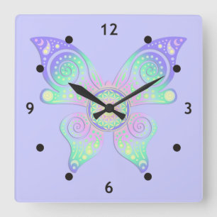 Flower of Life / Blume des Lebens - butterfly Square Wall Clock