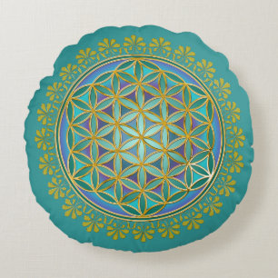 Flower Of Life / Blume des Lebens - Button V Round Pillow