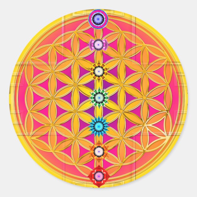FLOWER OF LIFE / Blume des Lebens - chakras Classic Round Sticker (Front)