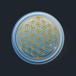Flower Of Life / Blume des Lebens - GOLD blue 2 Inch Round Button<br><div class="desc">Spirit Symbol Design by EDDA Fröhlich | The Flower of Life (Blume des Lebens) is the original language of the universe; shapes,  geometry,  numbers and proportions. It radiates harmony and perfection of the holy geometry and stands for infinity and perfect order.</div>