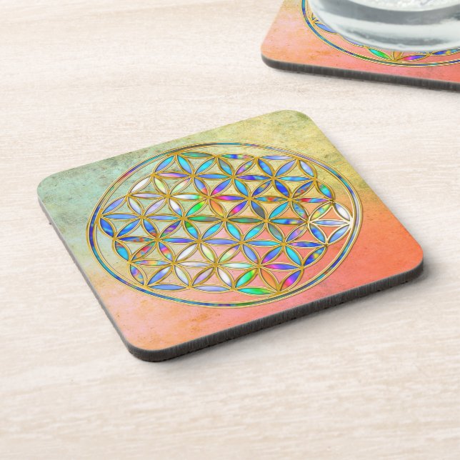 Flower of Life / Blume des Lebens - gold colorful Coaster (Left Side)