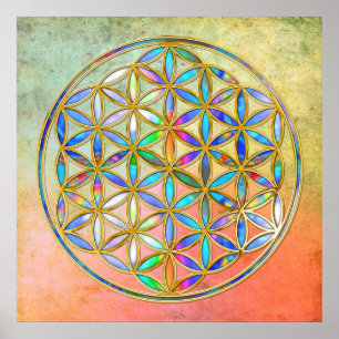Flower of Life / Blume des Lebens - gold colorful Poster