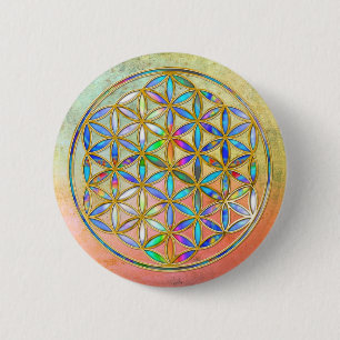 Flower of Life / Blume des Lebens - gold colourful 2 Inch Round Button