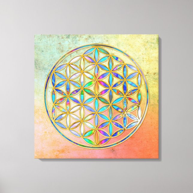 Flower of Life / Blume des Lebens - gold colourful Canvas Print (Front)