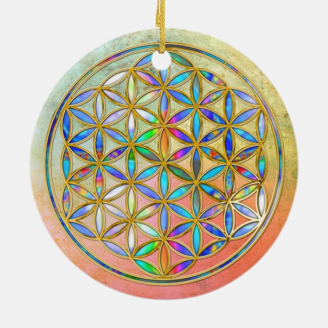 Flower of Life / Blume des Lebens - gold colourful Ceramic Ornament (Back)