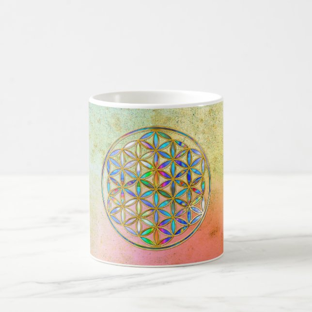 Flower of Life / Blume des Lebens - gold colourful Coffee Mug (Center)