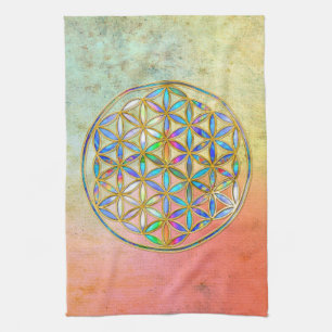 Flower of Life / Blume des Lebens - gold colourful Kitchen Towel
