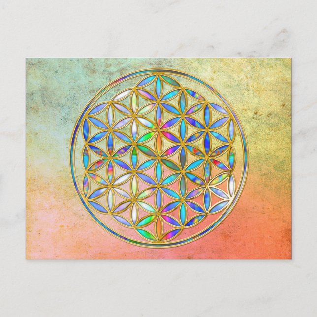 Flower of Life / Blume des Lebens - gold colourful Postcard (Front)