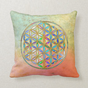 Flower of Life / Blume des Lebens - gold colourful Throw Pillow