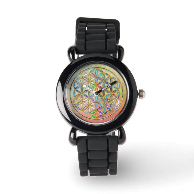 Flower of Life / Blume des Lebens - gold colourful Watch (Front)