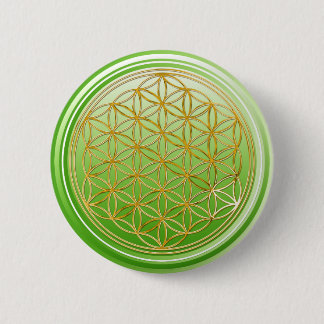 Flower Of Life / Blume des Lebens - GOLD green 2 Inch Round Button