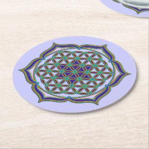 Flower Of Life / Blume des Lebens - Lotus Contour Round Paper Coaster