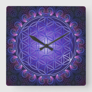 FLOWER OF LIFE / Blume des Lebens Mandala I Square Wall Clock