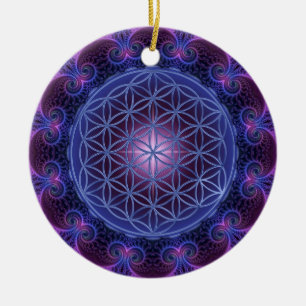 FLOWER OF LIFE/Blume des Lebens Mandala II Square Ceramic Ornament
