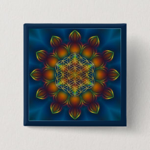 FLOWER OF LIFE/Blume des Lebens Mandala III Square 2 Inch Square Button