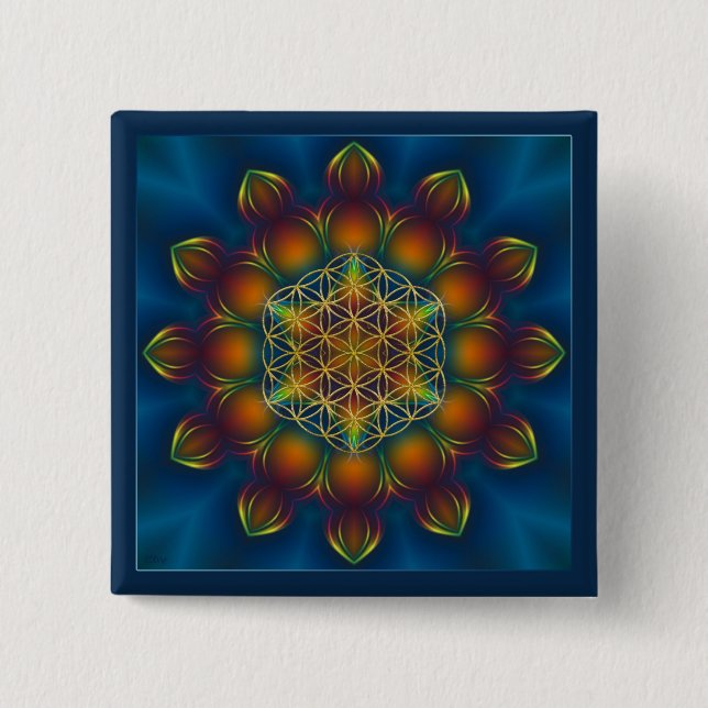 FLOWER OF LIFE/Blume des Lebens Mandala III Square 2 Inch Square Button (Front)