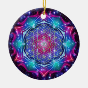 FLOWER OF LIFE/Blume des Lebens Mandala IV Square Ceramic Ornament