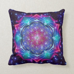 FLOWER OF LIFE/Blume des Lebens Mandala IV Square Throw Pillow