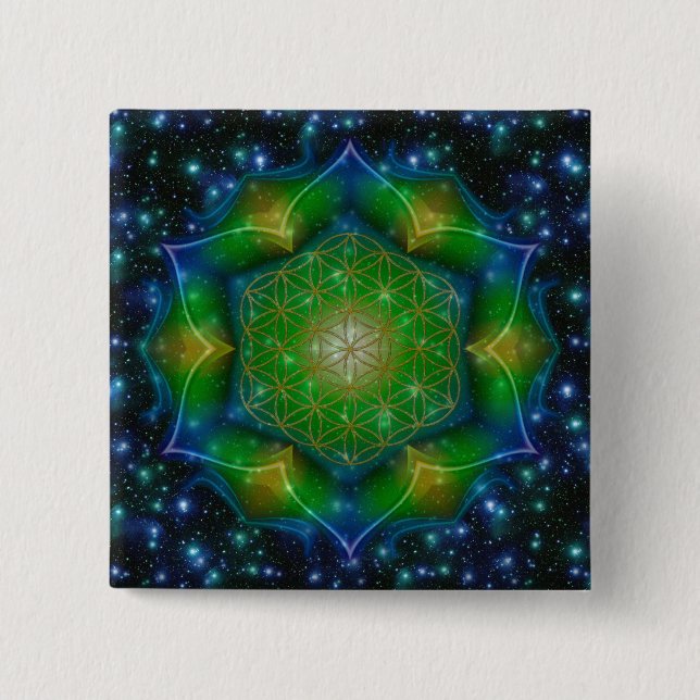 FLOWER OF LIFE/Blume des Lebens Mandala V Square 2 Inch Square Button (Front)
