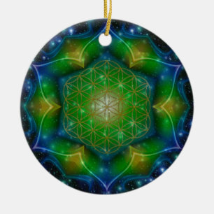 FLOWER OF LIFE/Blume des Lebens Mandala V Square Ceramic Ornament