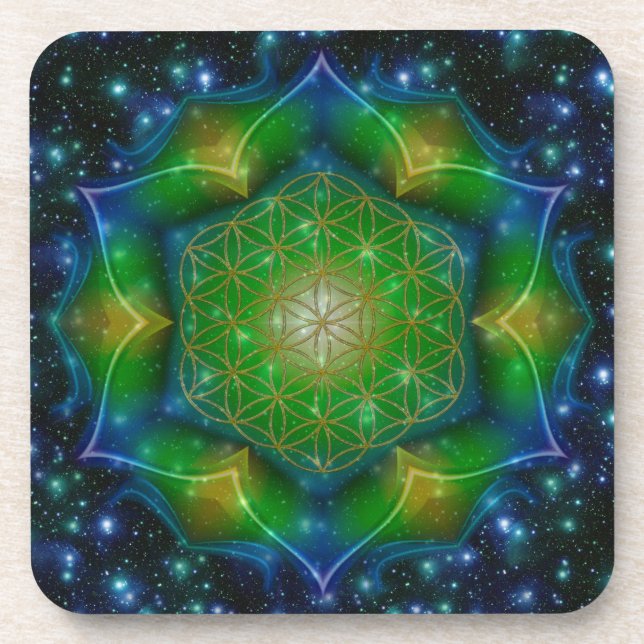 FLOWER OF LIFE/Blume des Lebens Mandala V Square Coaster (Front)