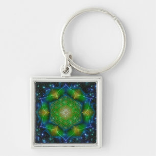 FLOWER OF LIFE/Blume des Lebens Mandala V Square Keychain