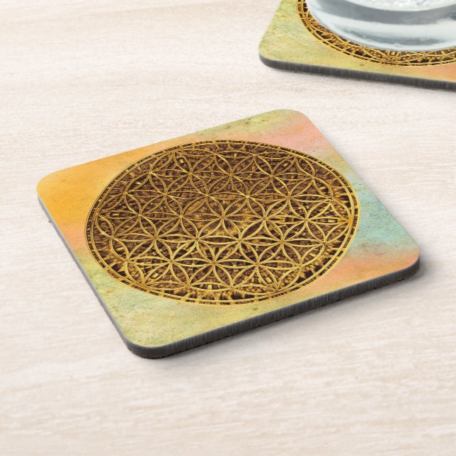 Flower Of Life / Blume des Lebens - medal gold Coaster (Left Side)