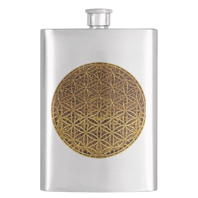 Flower Of Life / Blume des Lebens - medal gold Hip Flask (Front)