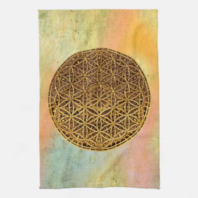 Flower Of Life / Blume des Lebens - medal gold Kitchen Towel (Vertical)